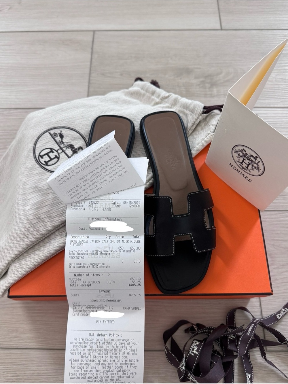 Hermes Black Oran Sandals 34.5 - Picture 7 of 7